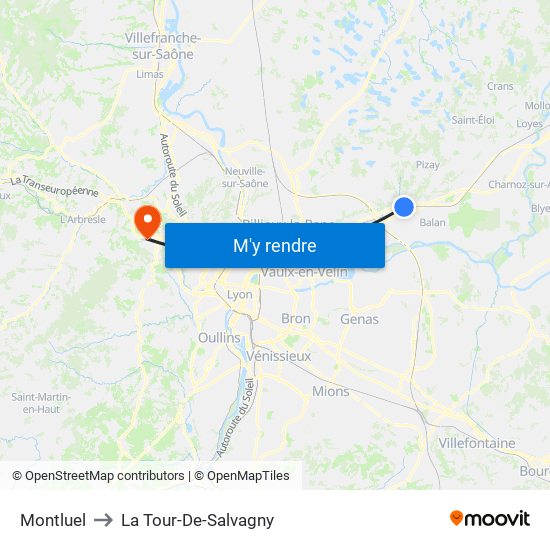 Montluel to La Tour-De-Salvagny map