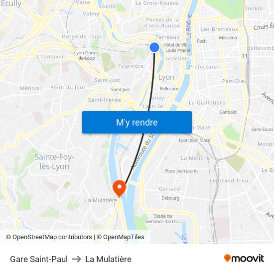 Gare Saint-Paul to La Mulatière map