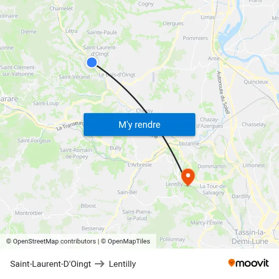Saint-Laurent-D'Oingt to Lentilly map