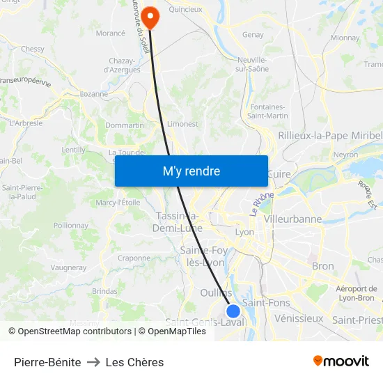 Pierre-Bénite to Les Chères map