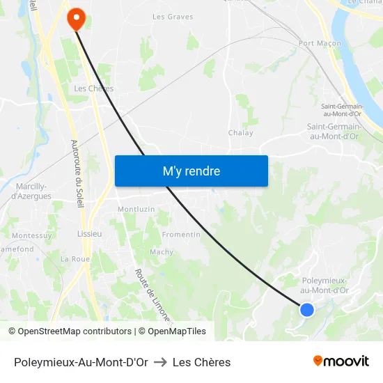 Poleymieux-Au-Mont-D'Or to Les Chères map