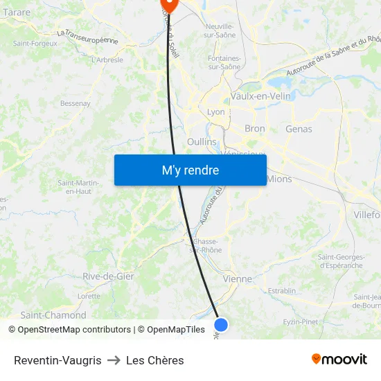 Reventin-Vaugris to Les Chères map