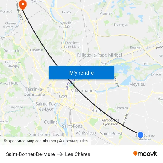Saint-Bonnet-De-Mure to Les Chères map
