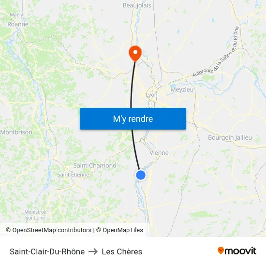 Saint-Clair-Du-Rhône to Les Chères map