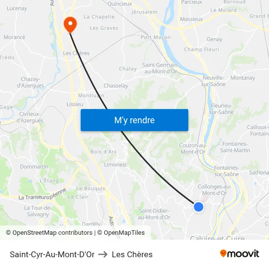 Saint-Cyr-Au-Mont-D'Or to Les Chères map
