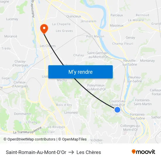 Saint-Romain-Au-Mont-D'Or to Les Chères map