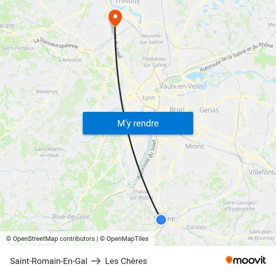 Saint-Romain-En-Gal to Les Chères map