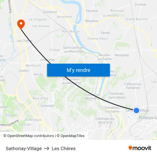 Sathonay-Village to Les Chères map
