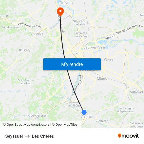 Seyssuel to Les Chères map