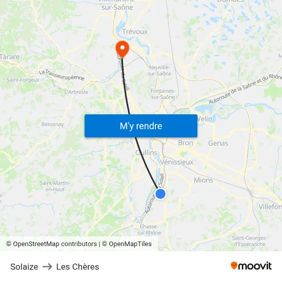Solaize to Les Chères map