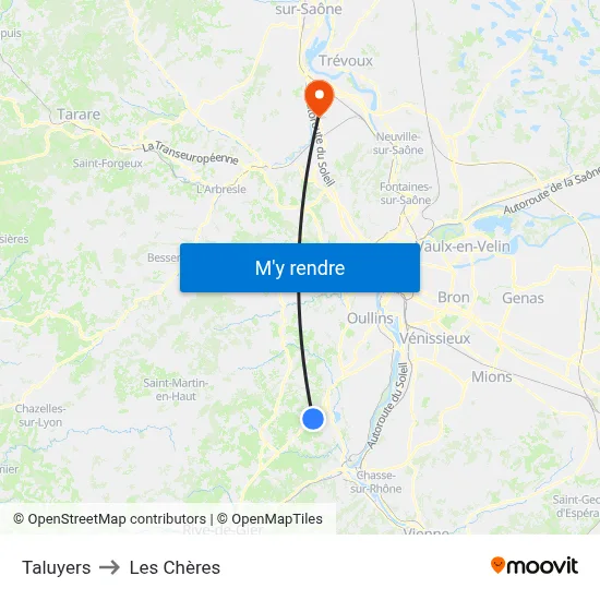 Taluyers to Les Chères map