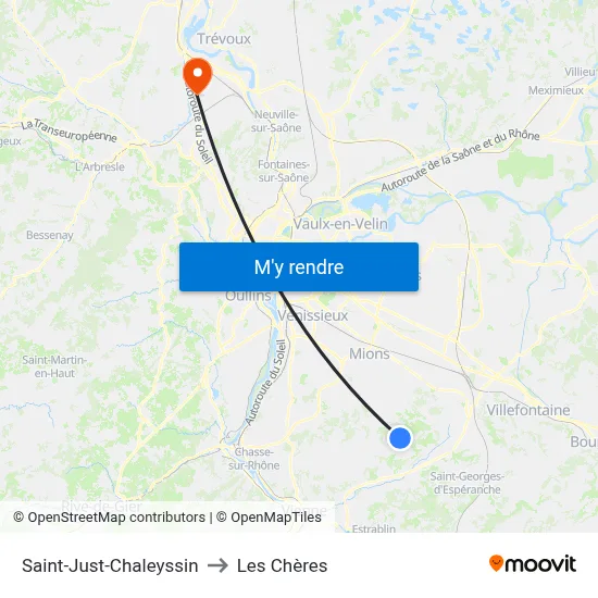 Saint-Just-Chaleyssin to Les Chères map