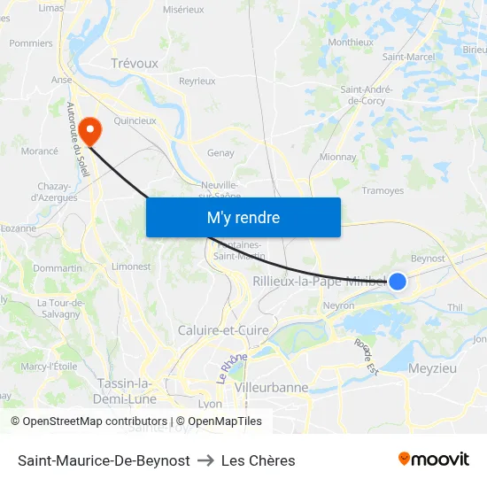Saint-Maurice-De-Beynost to Les Chères map