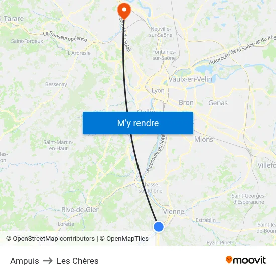Ampuis to Les Chères map