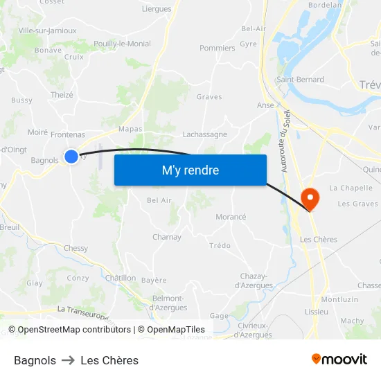 Bagnols to Les Chères map