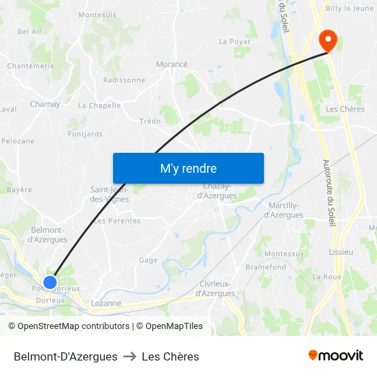 Belmont-D'Azergues to Les Chères map
