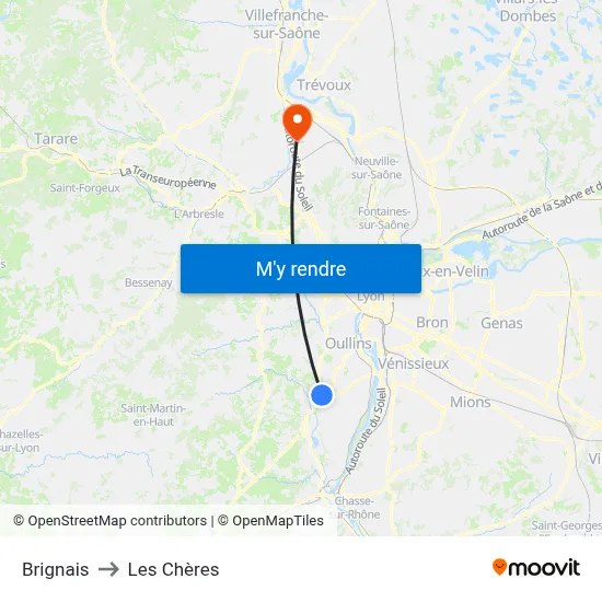 Brignais to Les Chères map