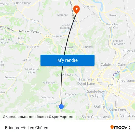 Brindas to Les Chères map