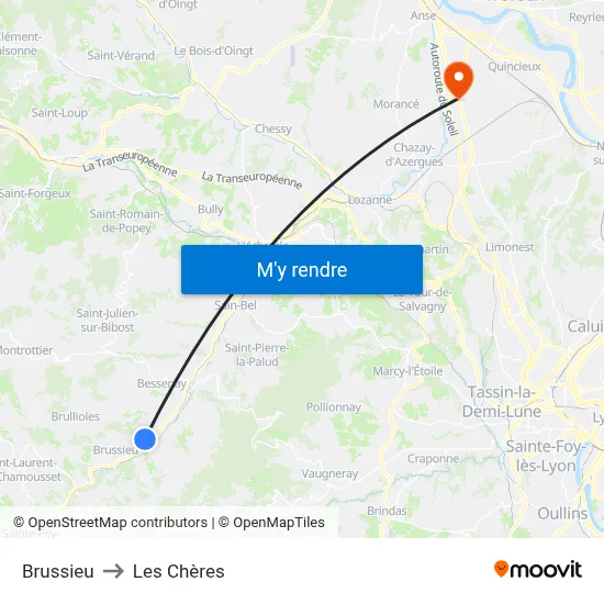 Brussieu to Les Chères map