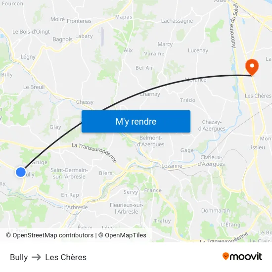 Bully to Les Chères map