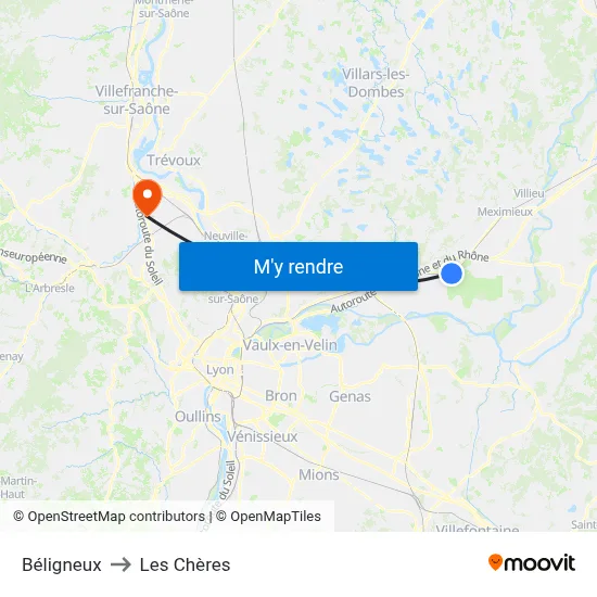 Béligneux to Les Chères map