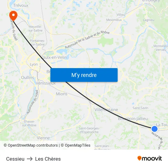 Cessieu to Les Chères map