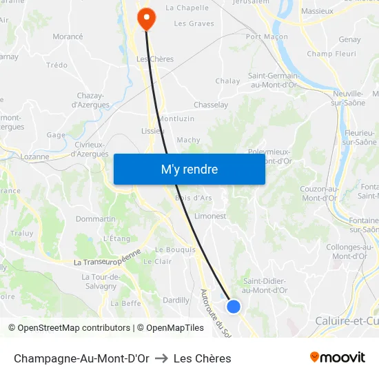 Champagne-Au-Mont-D'Or to Les Chères map