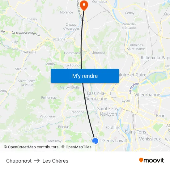 Chaponost to Les Chères map