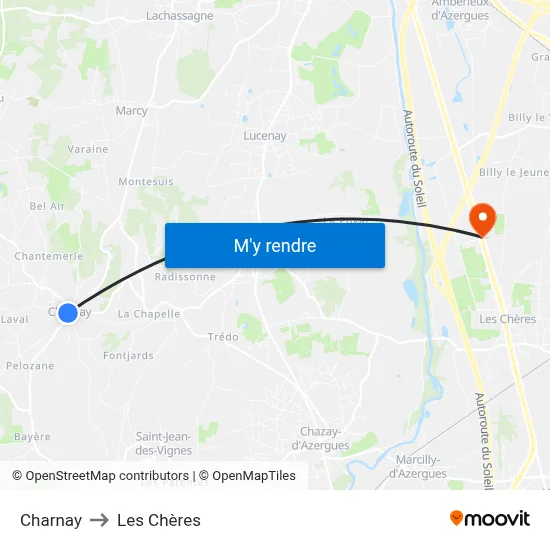 Charnay to Les Chères map