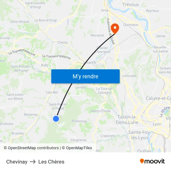Chevinay to Les Chères map