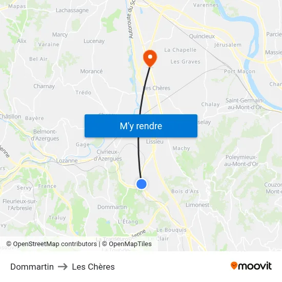 Dommartin to Les Chères map
