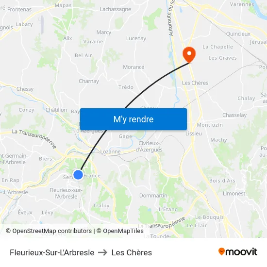 Fleurieux-Sur-L'Arbresle to Les Chères map