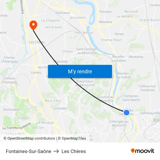 Fontaines-Sur-Saône to Les Chères map