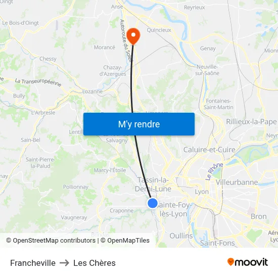 Francheville to Les Chères map