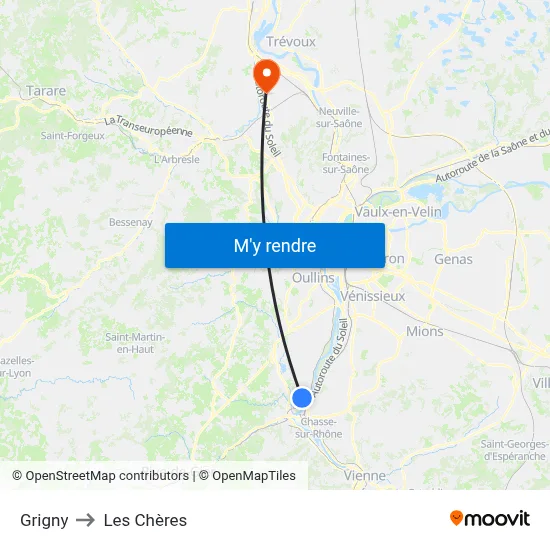 Grigny to Les Chères map