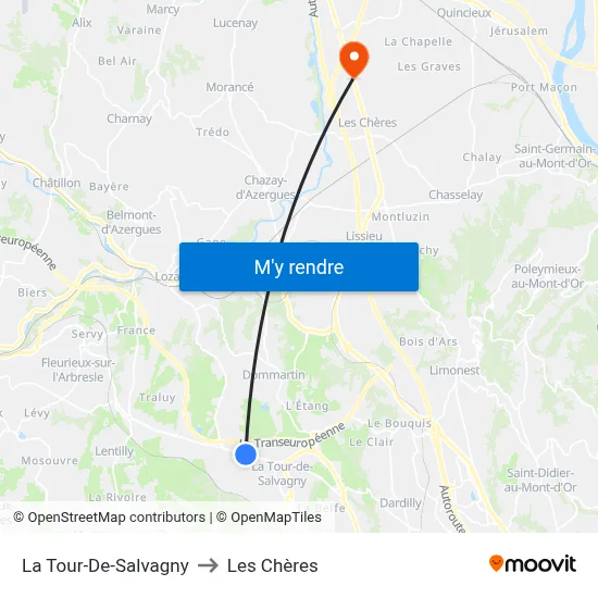 La Tour-De-Salvagny to Les Chères map