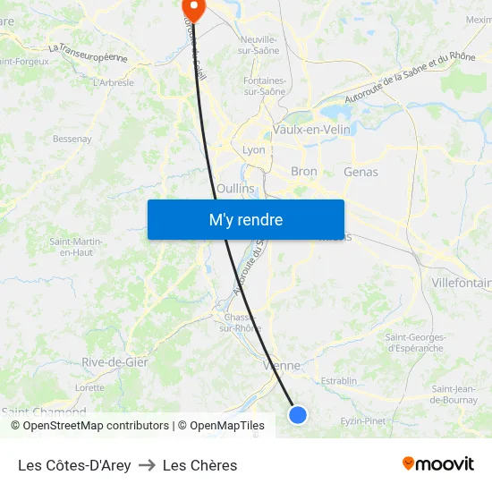 Les Côtes-D'Arey to Les Chères map