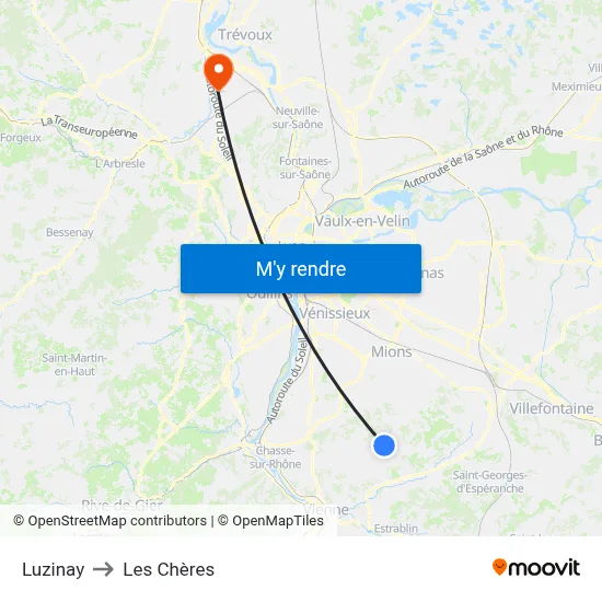 Luzinay to Les Chères map