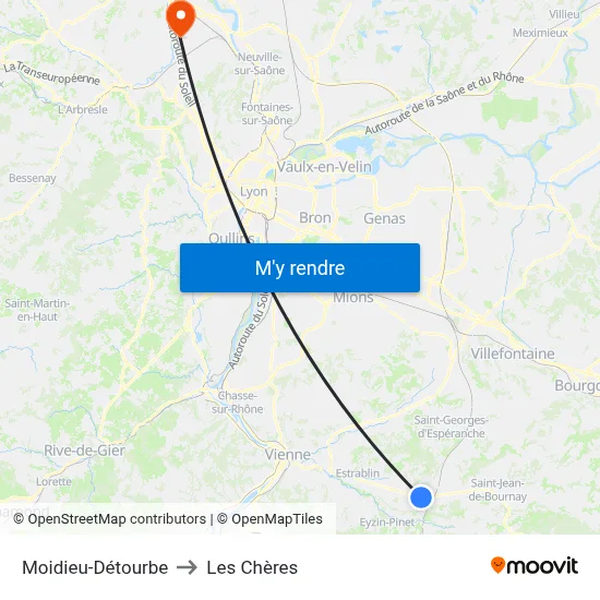 Moidieu-Détourbe to Les Chères map