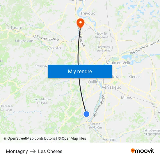Montagny to Les Chères map
