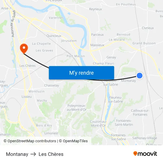 Montanay to Les Chères map