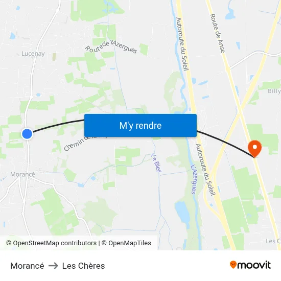 Morancé to Les Chères map