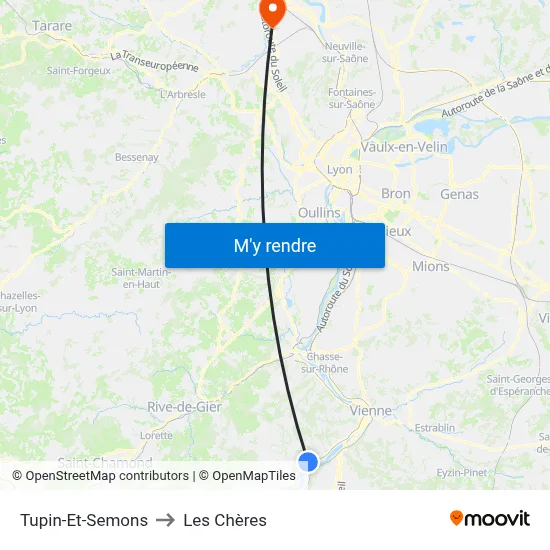 Tupin-Et-Semons to Les Chères map
