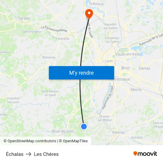 Échalas to Les Chères map