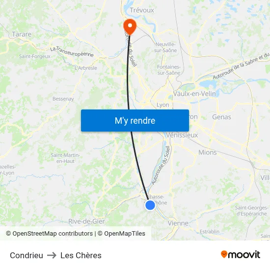 Condrieu to Les Chères map