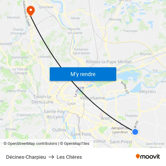 Décines-Charpieu to Les Chères map