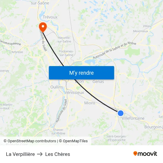 La Verpillière to Les Chères map