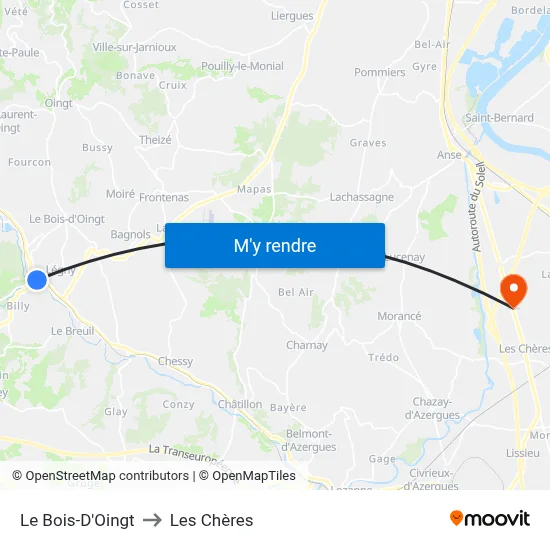 Le Bois-D'Oingt to Les Chères map