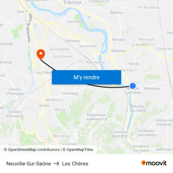 Neuville-Sur-Saône to Les Chères map