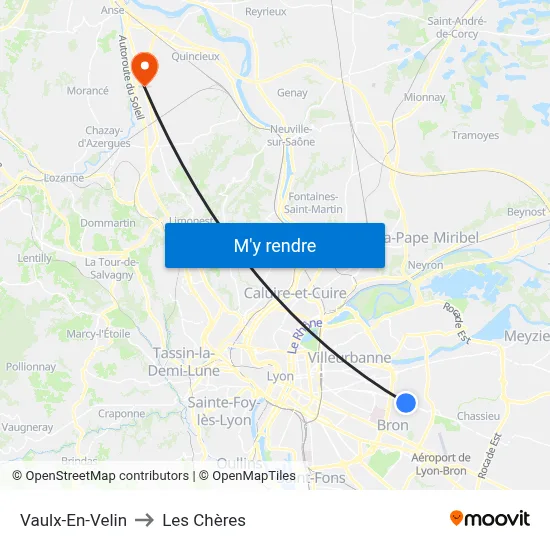 Vaulx-En-Velin to Les Chères map